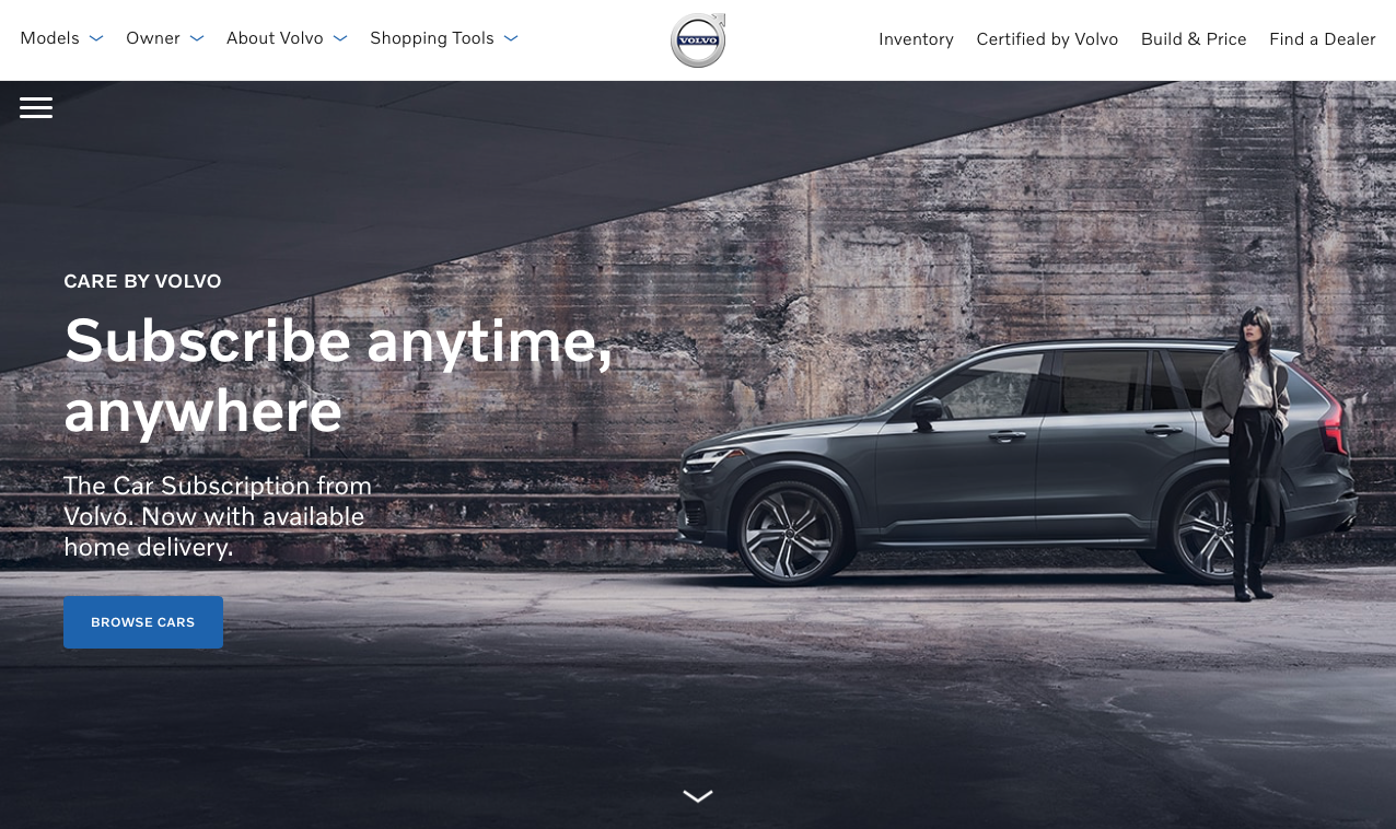 A screenshot of the US Care by Volvo website