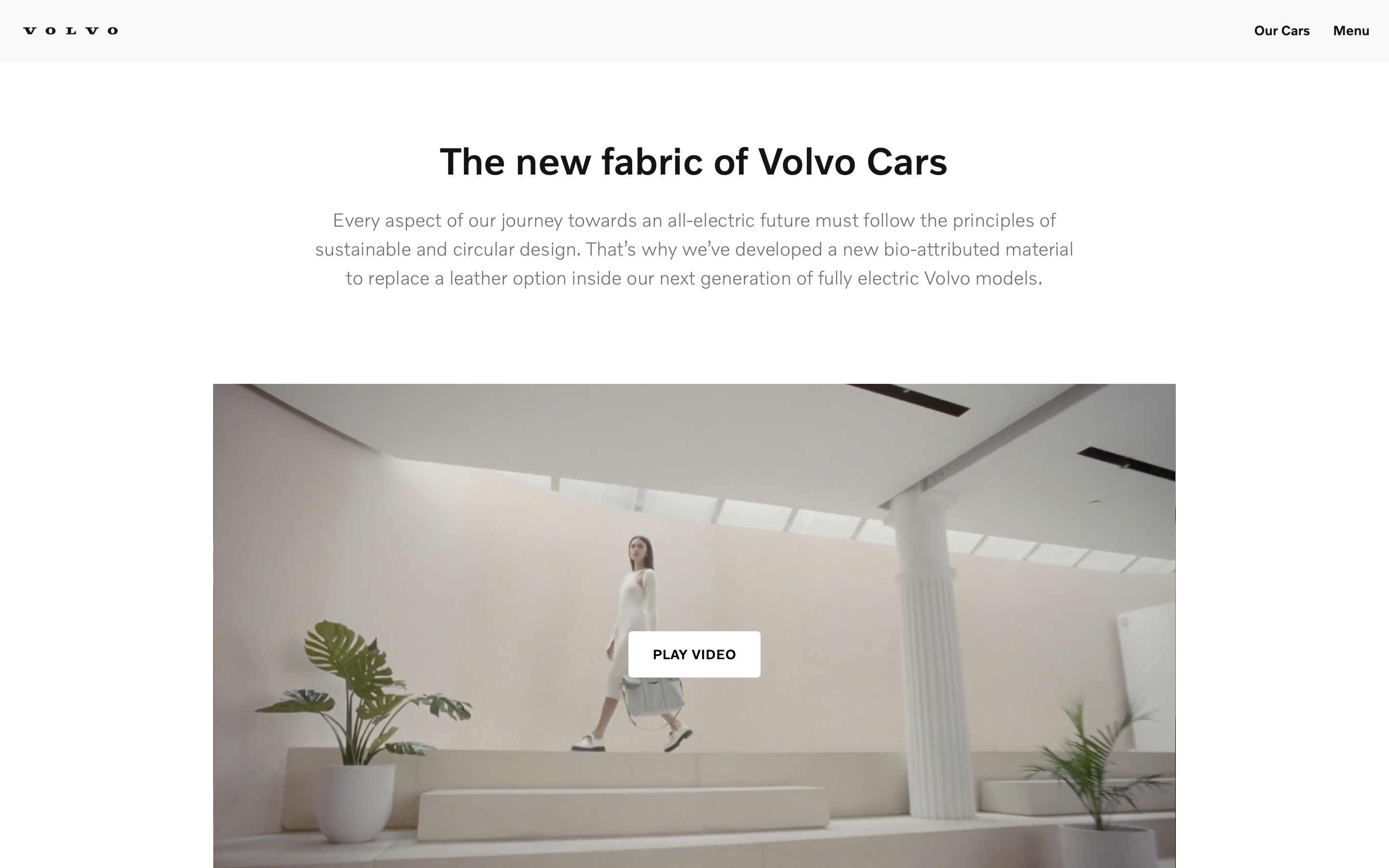 A screenshot of the new fabric of Volvo Cars campaign site